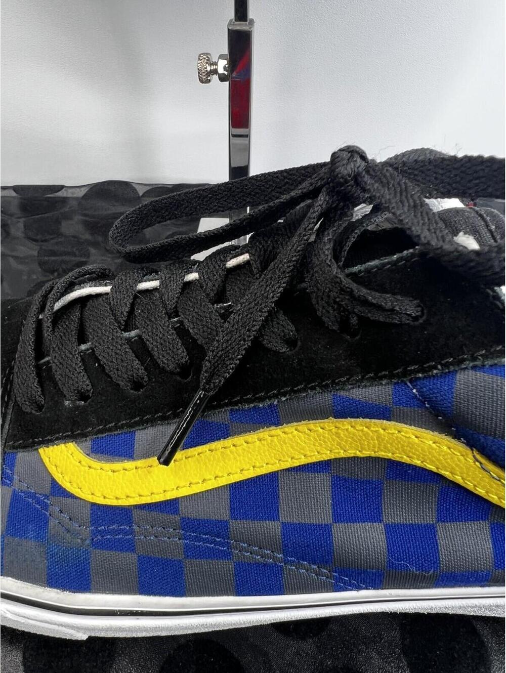 Vans Old Skool Checkerboard Sneakers Mens 11 Blue Red Yellow Black Suede Skate S - Picture 3 of 10